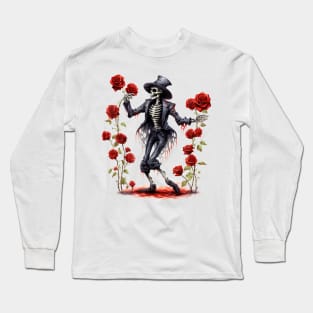 Gothic Roses Skeleton Dance Long Sleeve T-Shirt